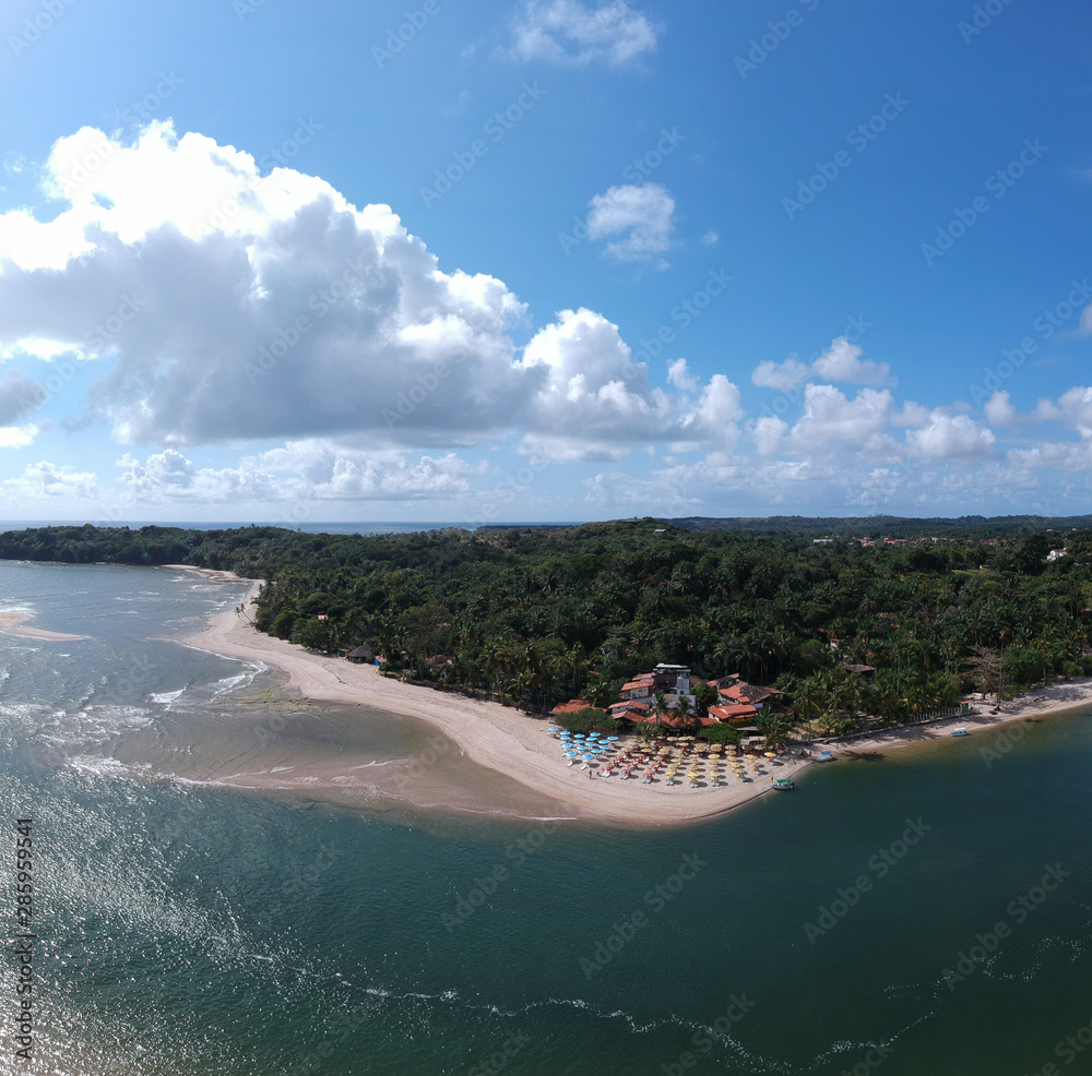 Fototapeta premium aereal view boca da barra beach at boipeba bahia brazil oct 18