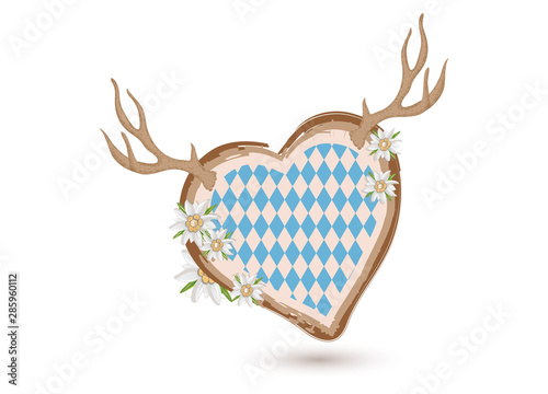 bayerisches Herz mit Geweih und Edelweiß