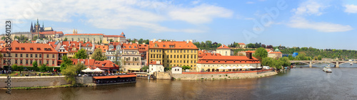 Picturesque panorama of the Vltava River from Charles Bridge