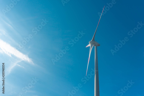 Abstract close-up of wind turbine close-up producing clean and renewable energy