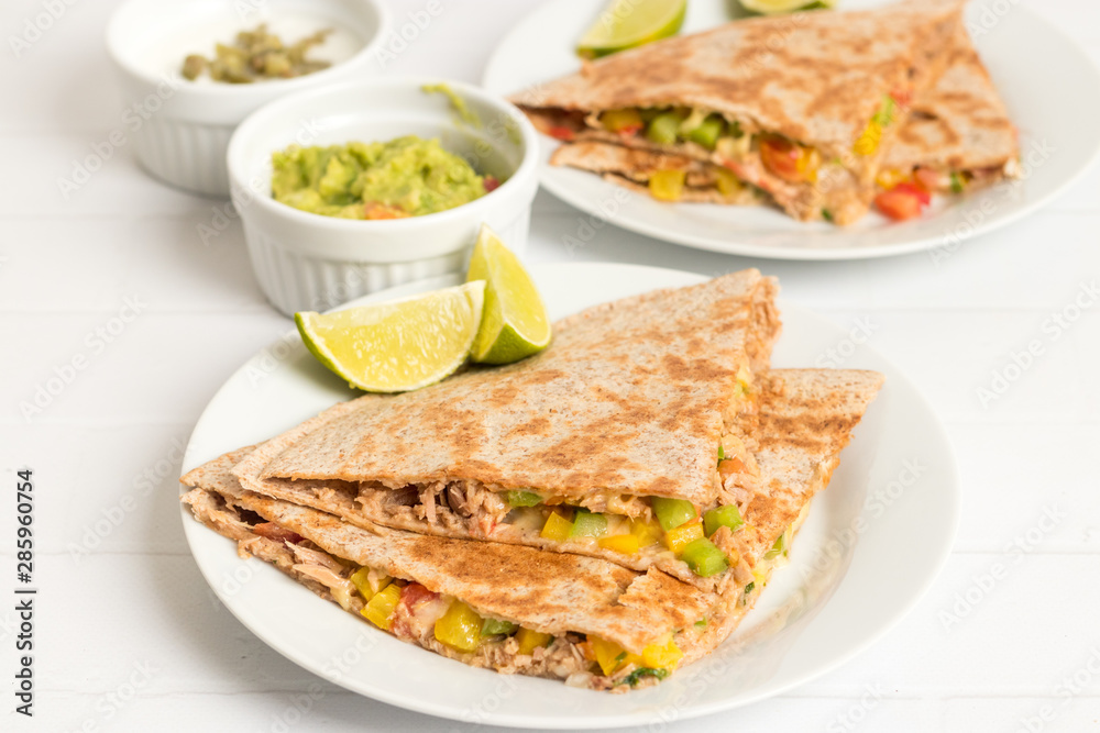 Whole what quesadilla with tuna and vegetables. Whole what quesadilla with tuna and vegetables.