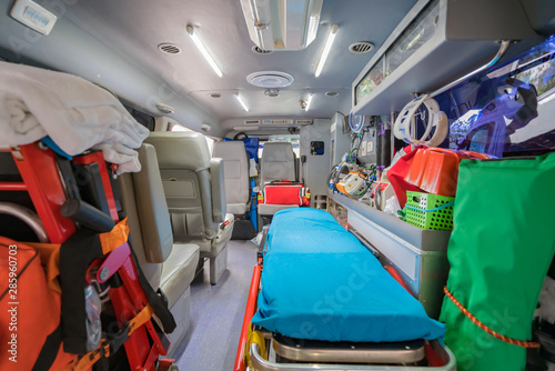 Inside of an ambulance for the hospital