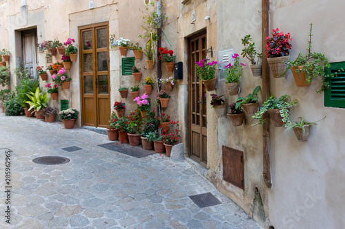 Valldemossa. Entrance door to the house decorated with flower pots © KVN1777