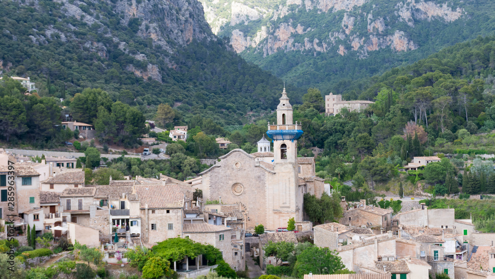 View of the buildings of the city of Valldemossa in Mallorca