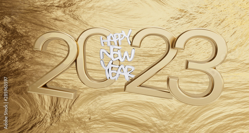 happy new year 2023 golden background bold letters 3d-illustration