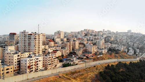 Flying over Palestinian Town Shuafat Close to Jerusalem Drone footage  photo