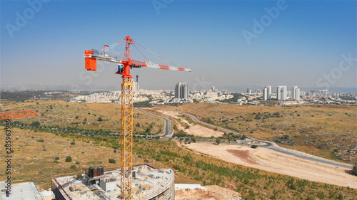 Construction Site and Modiin City Aerial view Flight shot from the city of Modiin In Israel with Construction site  photo