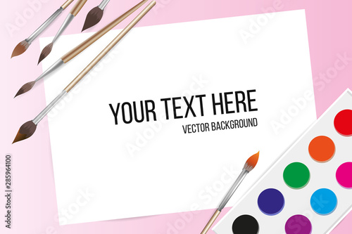 background with brushes, paint and copy space  for text