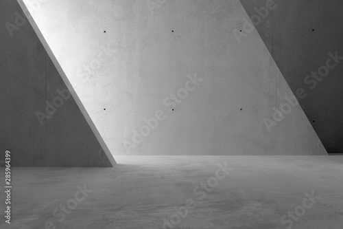 Abstract empty, modern concrete room with sidelit back triangle wall - industrial interior background template, 3D illustration photo