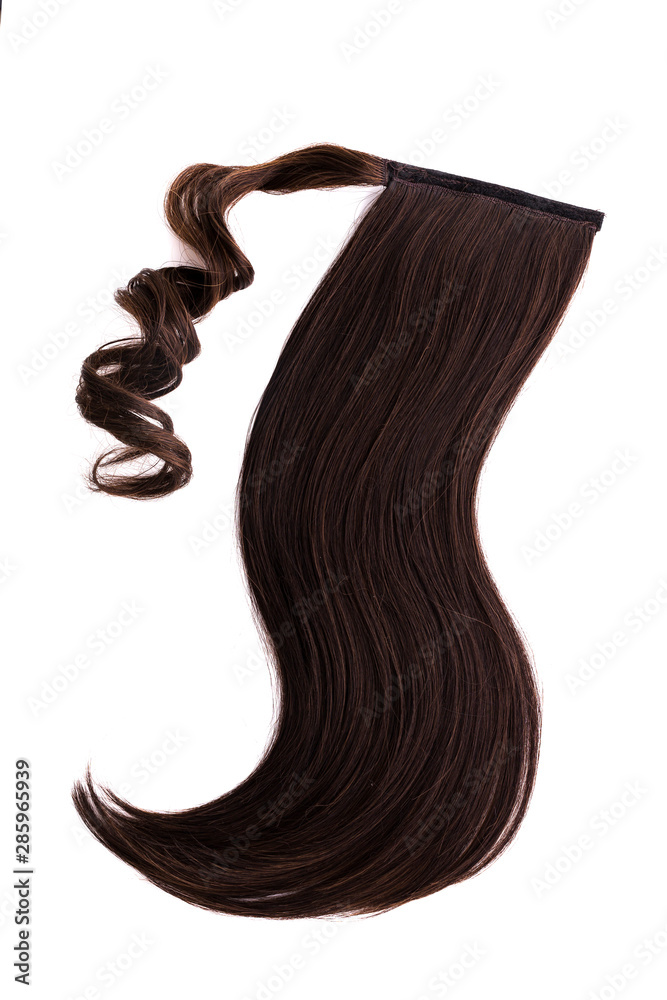 Pony tail dark brown hair piece on background