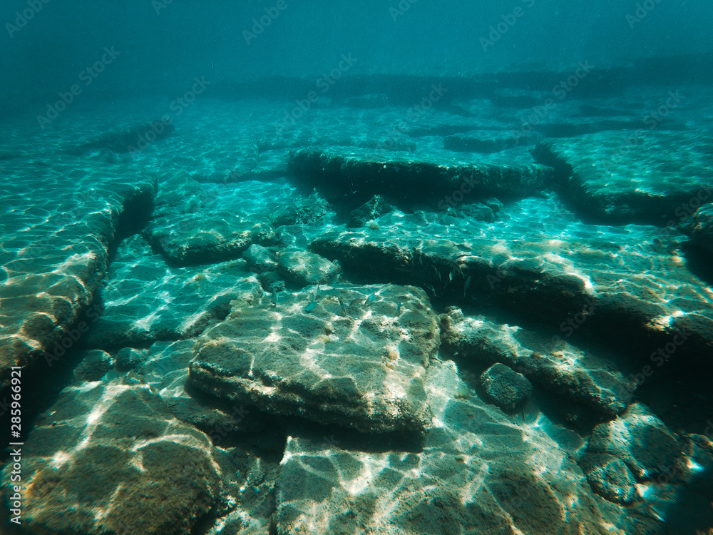 Fototapeta premium Fondale marino della Grecia con pesci e scogli