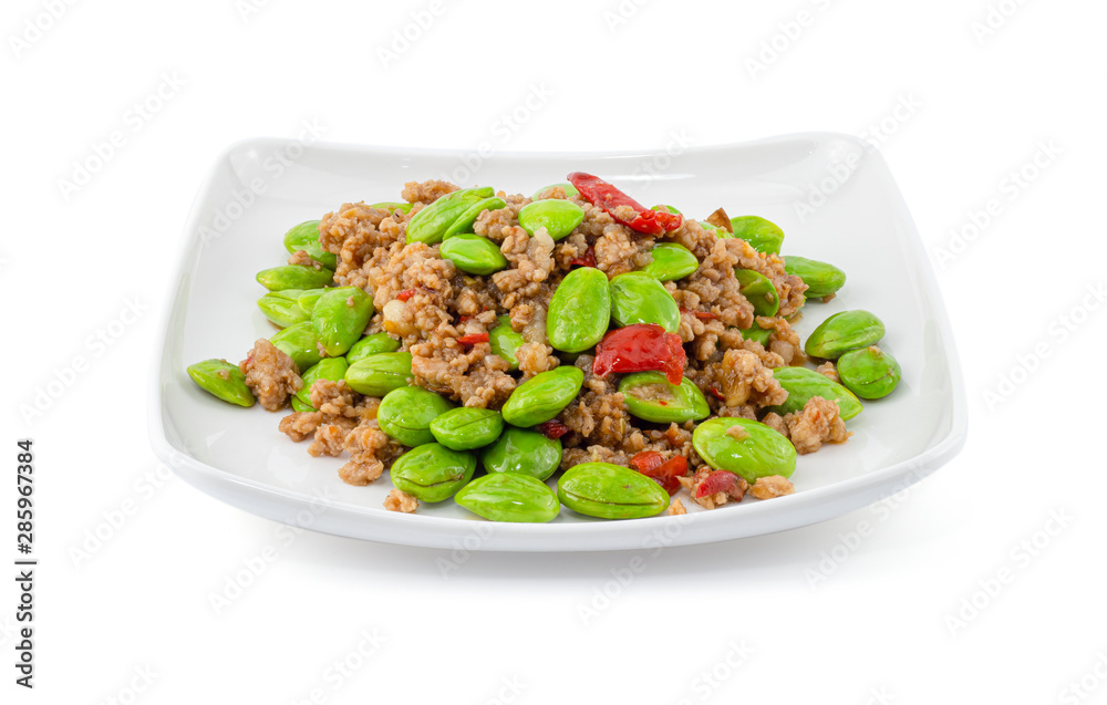 Stir-fried of Spicy Pork with Stink Beans (Bitter beans or Sato),thai food recipe Stir-fried of Spicy Pork with Stink Beans (Bitter beans or Sato),thai food recipe