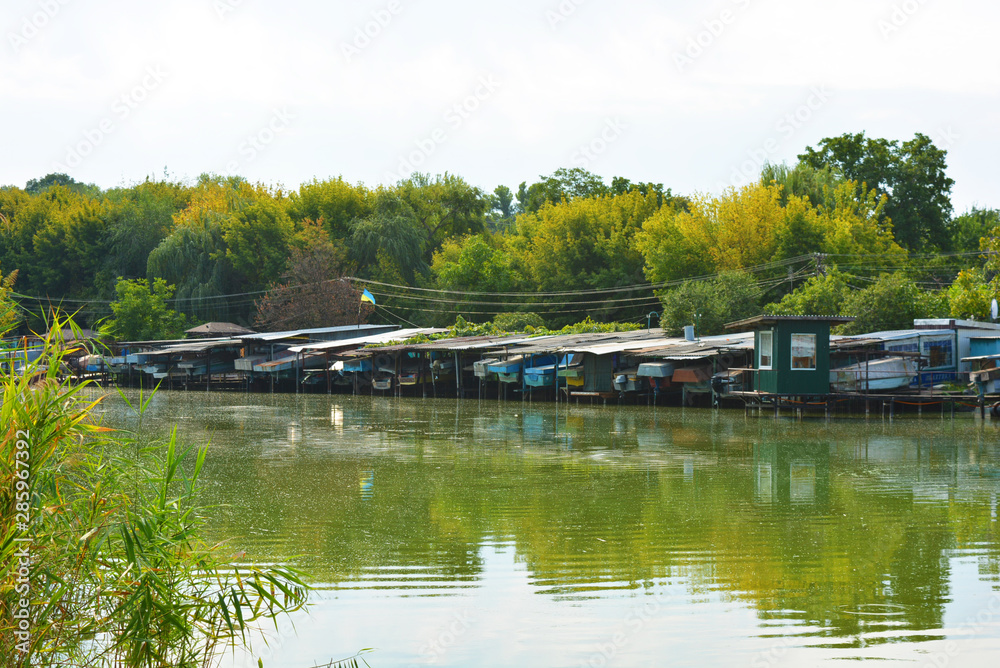 Large Ukrainian boat station located in the Shevchenko housing estate, the city of Dnipro, Ukraine.
