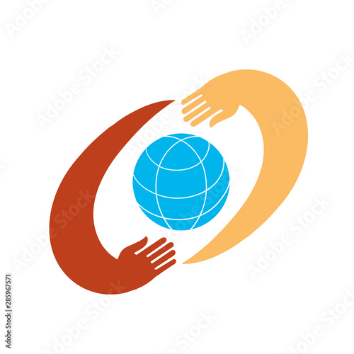 Hands with earth  people of the world holding the globe