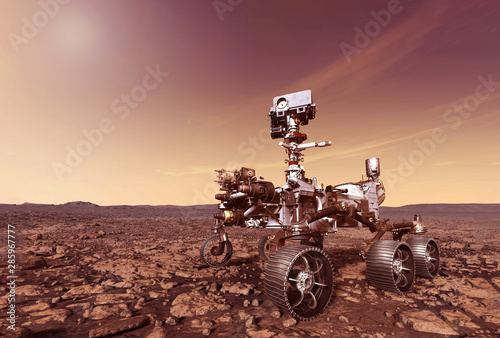 Fototapeta Naklejka Na Ścianę i Meble -  Mars explores the surface of the planet. Elements of this image were furnished by NASA