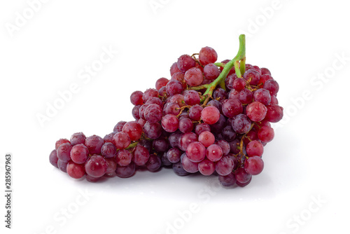 Water drops fresh red grapes isolated on white background