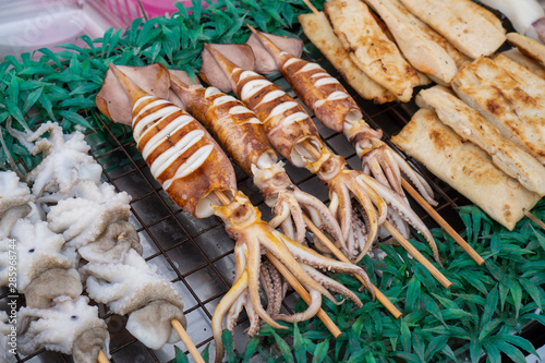 local BBQ grilled squid, Thai street food