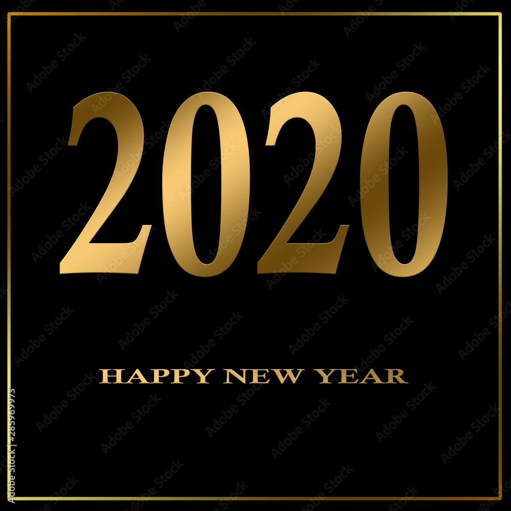New Year 2020 greeting card. 2020 golden New Year sign on dark background. Illustration of happy new year 2020 New Year 2020 greeting card. 2020 golden New Year sign on dark background. Illustration of happy new year 2020