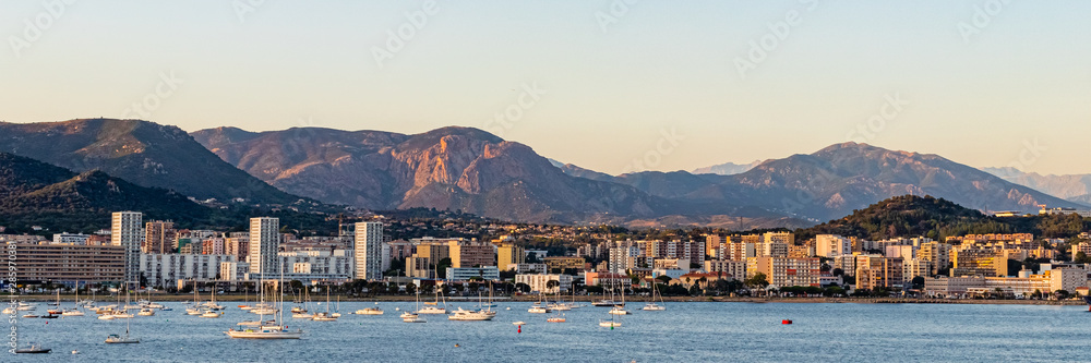 Fototapeta premium panoramic view of Ajaccio, Corsica, in the evening light