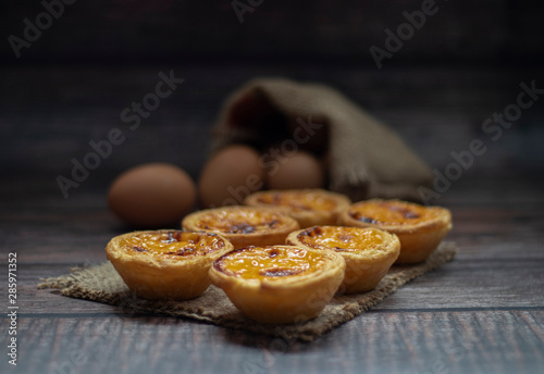 egg tart on a wooden background 