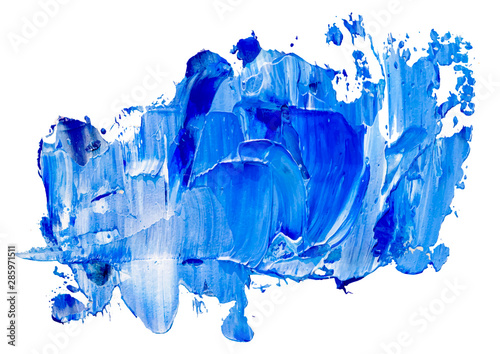 Blue vector oil brush stroke. Abstract varnish splash trace shape. Glossy oil paint smear on white background. Eps 10 illustration.