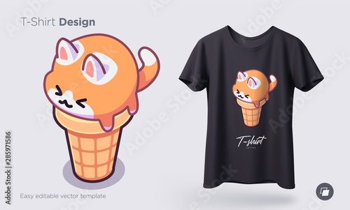 Kawaii ice cream cats. Ice Cream in form of round kittens in the waffle cone. Prints on T-shirts, sweatshirts, cases for mobile phones, souvenirs. Isolated vector illustration