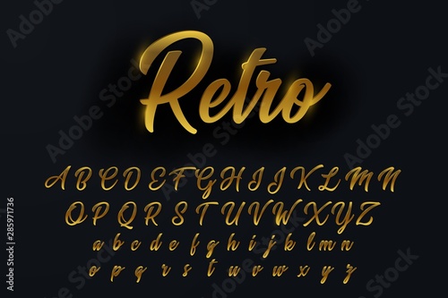 Vector glossy signVector glossy sign retro. Chic Golden rotated Alphabet Letters, Numbers and Symbols photo