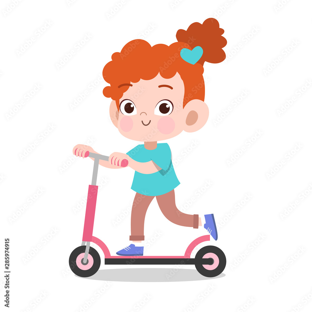 happy kid sport scooter vector illustration