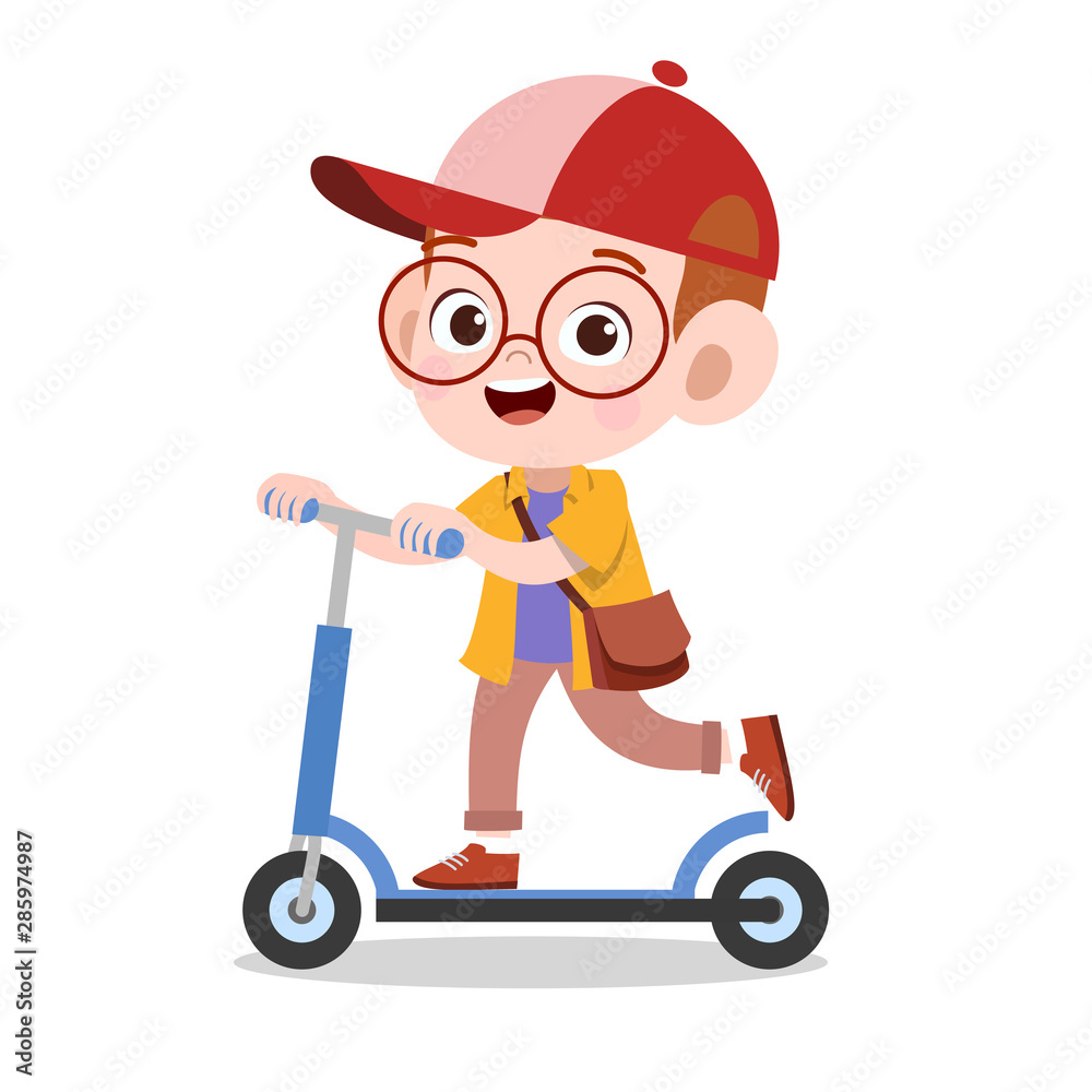 happy kid sport scooter vector illustration happy kid sport scooter vector illustration