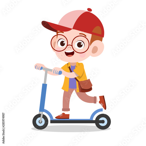 happy kid sport scooter vector illustration