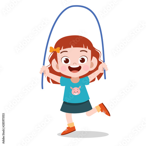 happy kid play with rope vector illustration