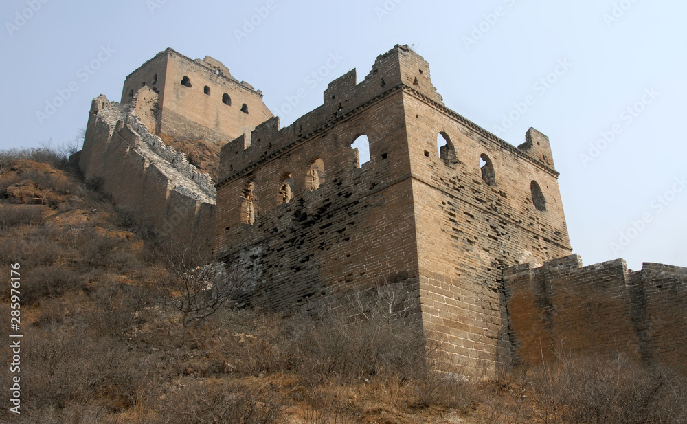 The Great Wall of China. This section of the Great Wall is Jinshanling, a wild part with scenic views. The Great Wall of China near Beijing. Wild Great Wall of China, Jinshanling, Beijing, UNESCO site