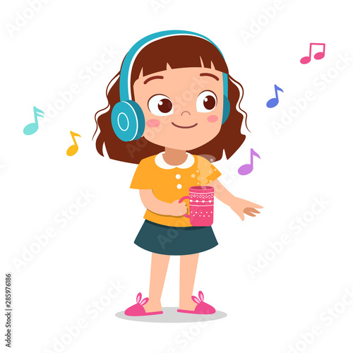 happy kid listening music vector