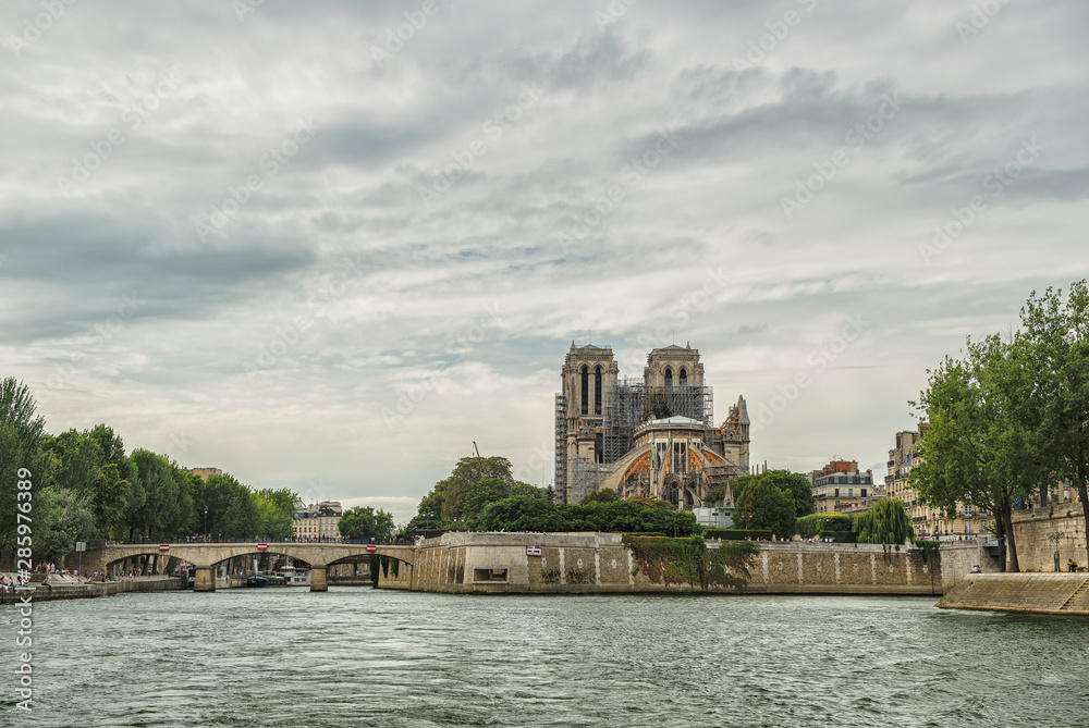 The View of Notre Dame Cathedral from the River Seine in Paris
