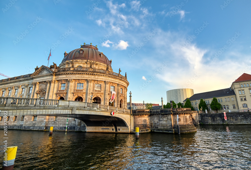 Berlin, Germany - May 4, 2019 - The Bode Museum located on Museum Island in the Mitte borough of Berlin, Germany at dusk.