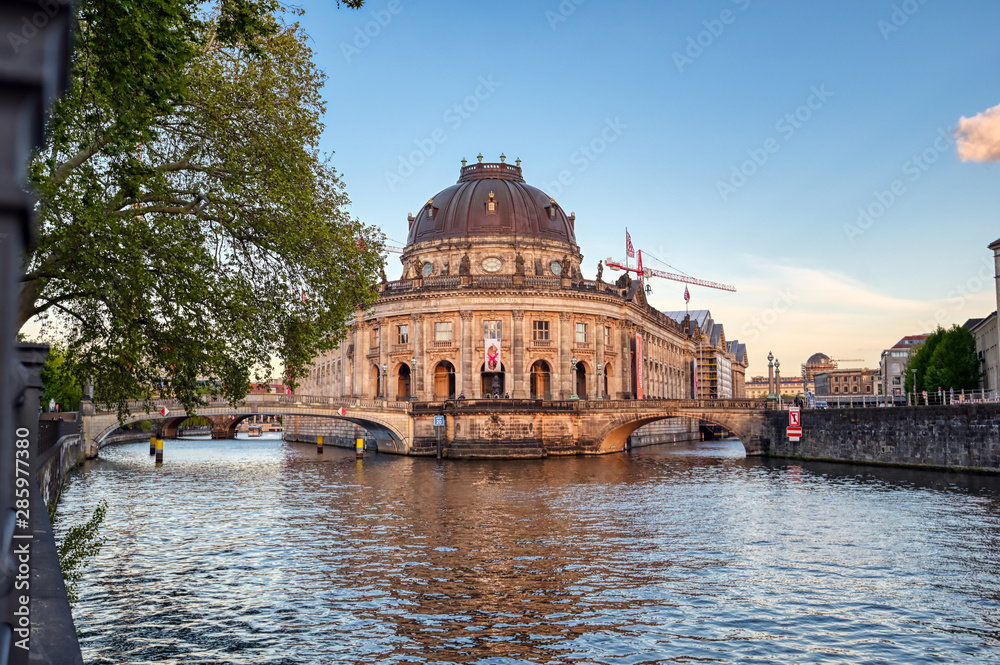 Fototapeta premium Berlin, Germany - May 4, 2019 - The Bode Museum located on Museum Island in the Mitte borough of Berlin, Germany at dusk.