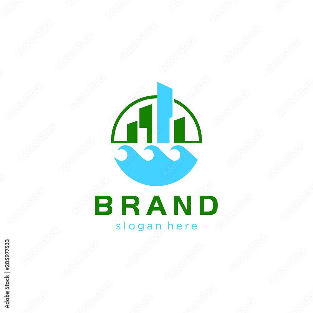 Beach city logo, building and wave logo ready to use Beach city logo, building and wave logo ready to use