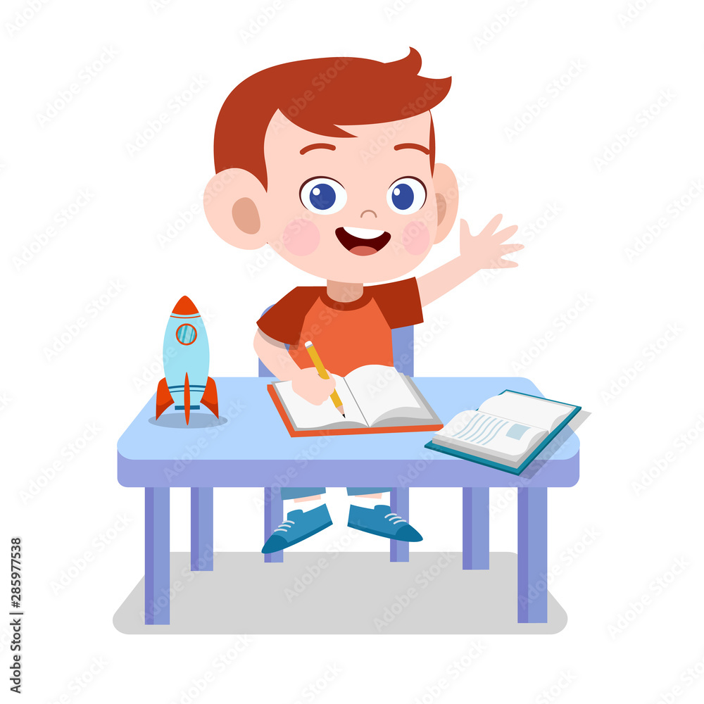 happy kid study homework vector illustration