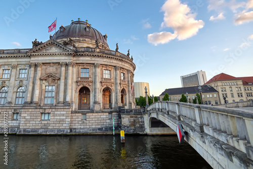 Berlin  Germany - May 4  2019 - The Bode Museum located on Museum Island in the Mitte borough of Berlin  Germany at dusk.