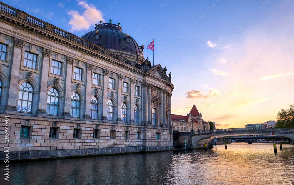 Berlin, Germany - May 4, 2019 - The Bode Museum located on Museum Island in the Mitte borough of Berlin, Germany at dusk.