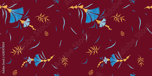 Biking red color modern illustration plate decoration. Repeating leaves  petal thorns pattern. Soulful flora expression. Mediterranean cloth yard decor. Elegance plate serving seamless ornament