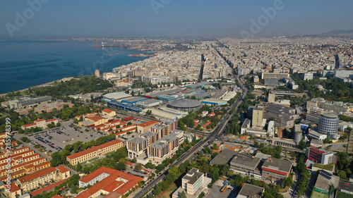 Aerial drone photo of central downtown area of Salonica or Thessaloniki, North Greece