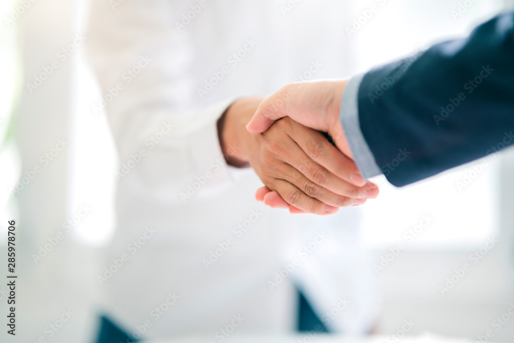 business successful contract agreement two businessman handshake with confident and powerful mission achievement white background business successful contract agreement two businessman handshake with confident and powerful mission achievement white background