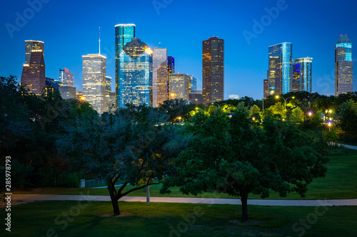High quality image of Downtown Houston skyline in Houston, Texas USA at twilight. 