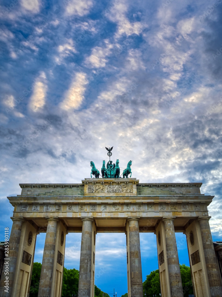 The Brandenburg Gate located in Pariser Platz in the city of Berlin, Germany.