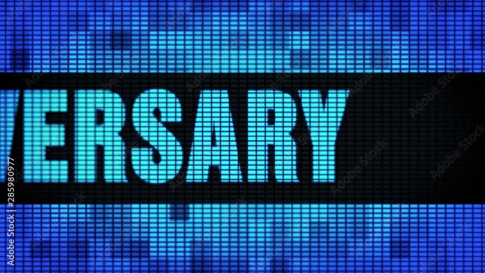 20th Anniversary Front Text Scrolling on Light Blue Digital LED Display Board Pixel Light Screen Looped Animation 4K Background. Sign Board , Blinking Light, Pixel Monitor, LED Wall Pannel