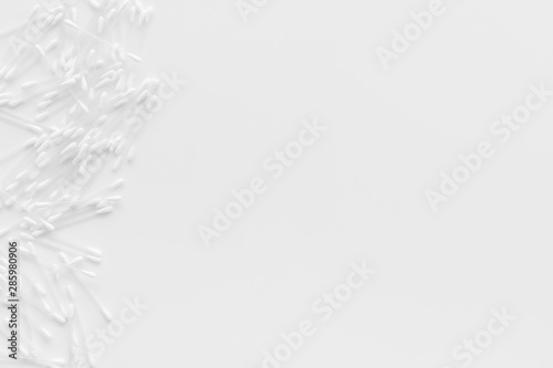 Hygiene cotton swabs for pattern on white background top view mockup