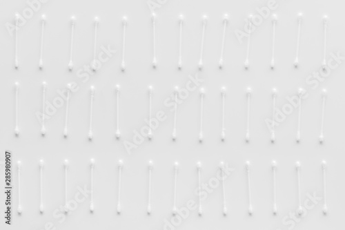 Hygiene cotton swabs for pattern on white background top view