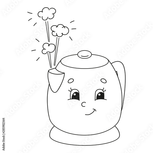 Coloring book for kids. Cheerful character. Vector illustration. Cute cartoon style. Fantasy page for children. Black contour silhouette. Isolated on white background.