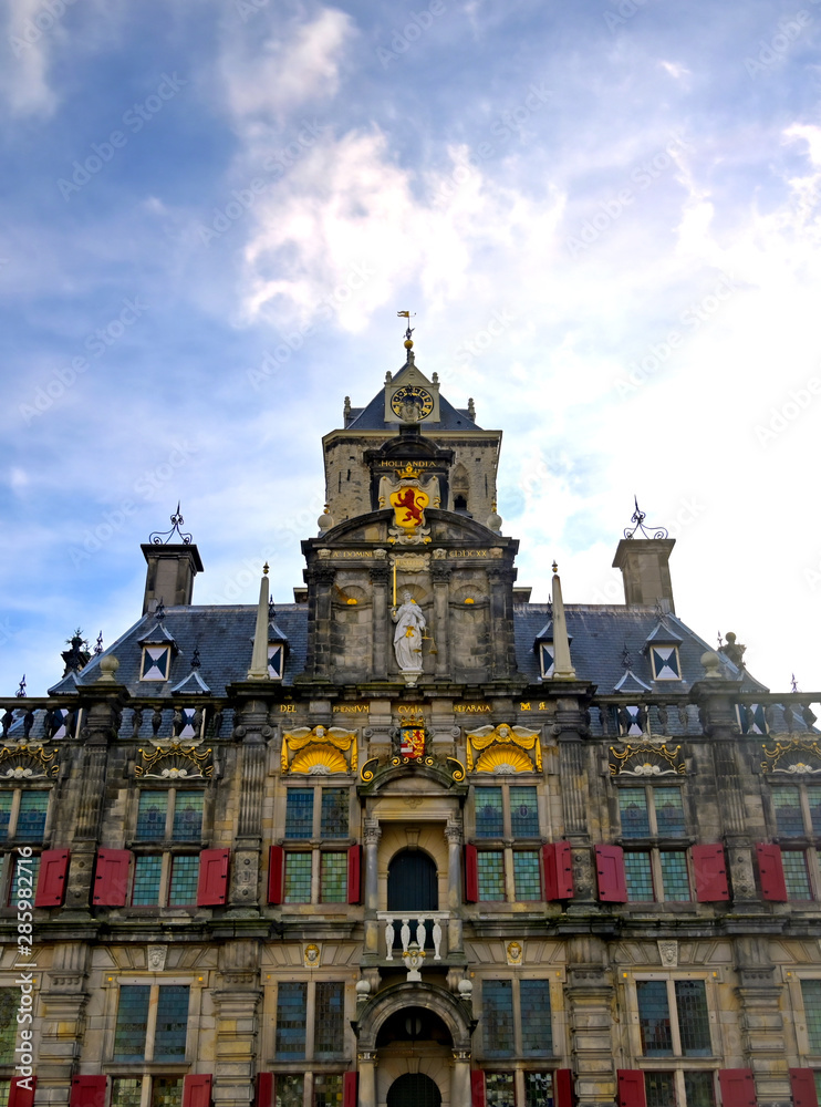 The city hall in the city of Delft in The Netherlands on a sunny day.